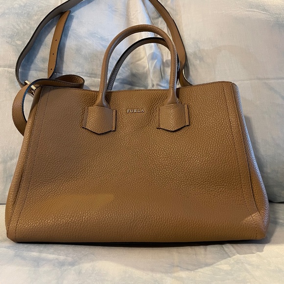 Furla Handbags - FURLA Pebble Grain Leather Satchel with Detachable Strap
